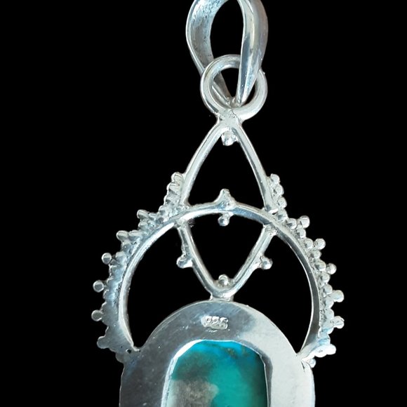 Genuine Turquoise Cabachon Set In 925 Sterling Silver Pendant 2.5" X .75" - Picture 2 of 5